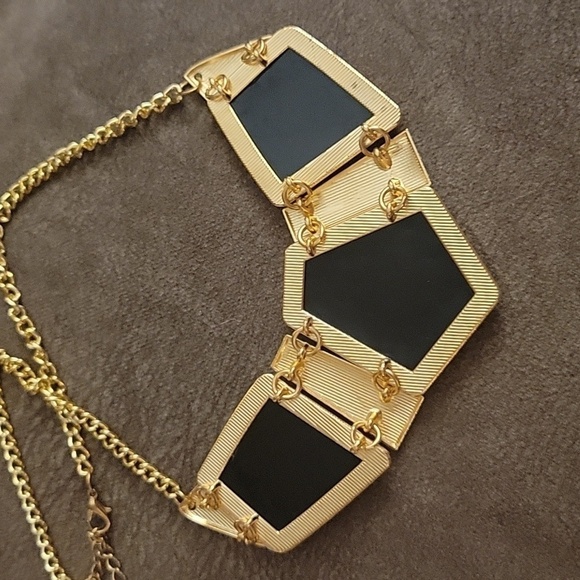3/$30 Black Geometric Cleopatra Castlecore Bib Chain Necklace - Picture 8 of 9